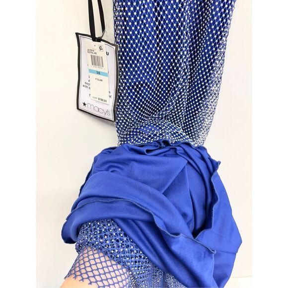 B Darlin‎ Halter Dress Size 5/6 Juniors Embellished Blue Maxi Gown NEW - Picture 9 of 9